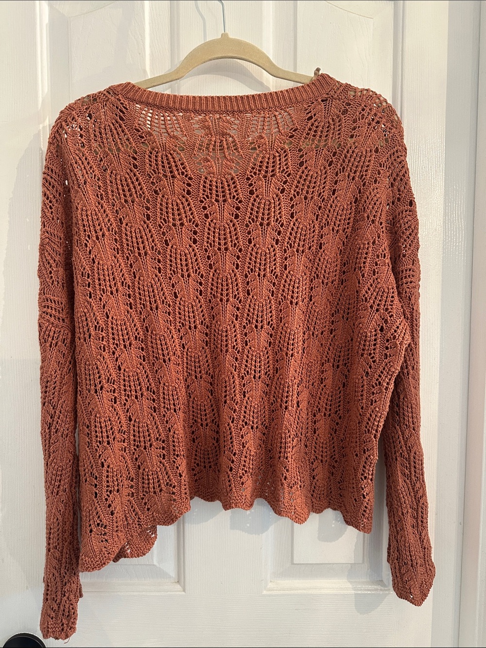 Wishlist Crochet look Open-Knit V-Neck Sweater in Burnt Orange - Picture 4 of 6